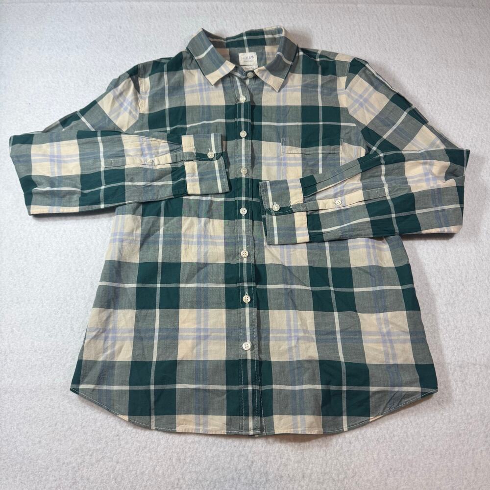 J Crew Women's Large Plaid Button Down Perfect Fit LS Casual Preppy Classic Look
